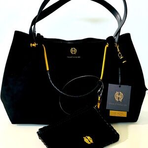 House of Harlow 1960 - Black Suede Luxe & Wristlet- Vegan Satchel